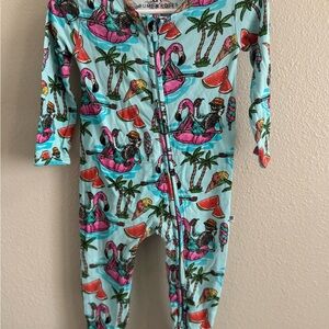 Tropical Blue Footies with Flamingo Print